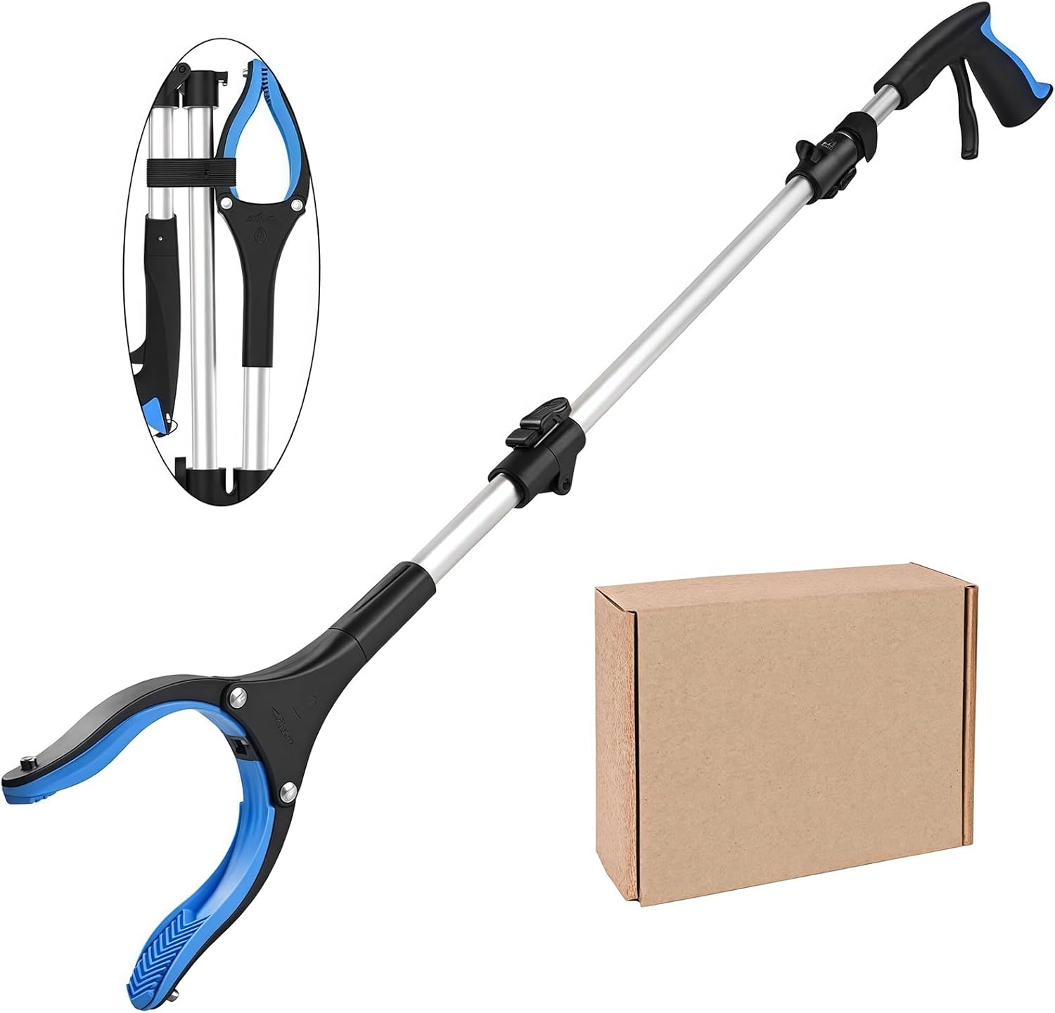 Reacher Grabber Tool，32" Foldable Trash Picker for Elderly Garb Reaching Tool ，Elderly Assist Arm Extension Too Foldable Reacher Grabber Pickup Tool with 360&deg; Rotating Jaw & Magnets(Blue) image number 6