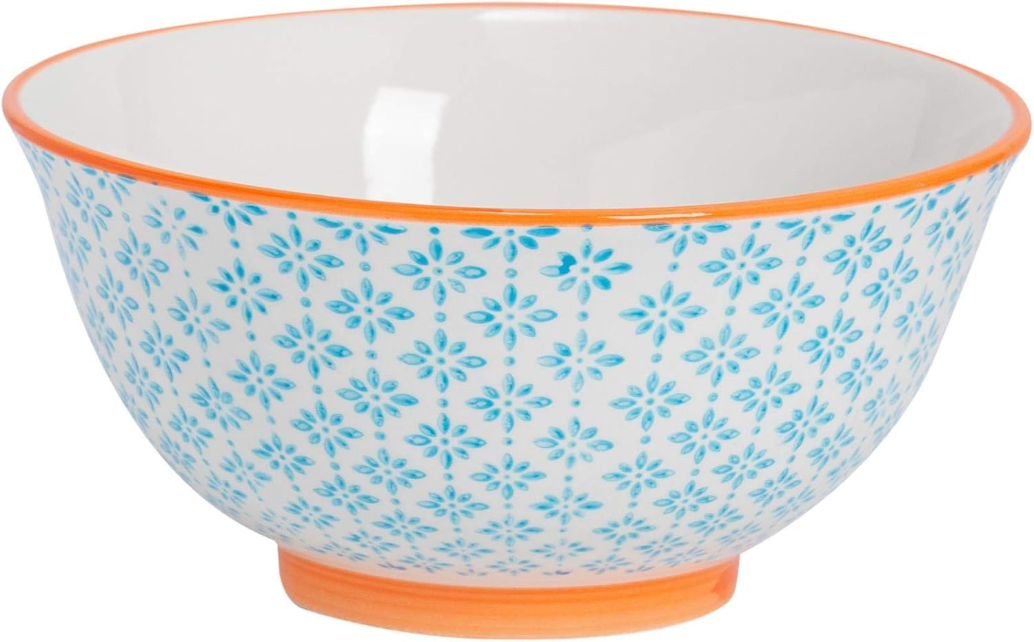 Nicola Spring Patterned Cereal Bowls - Orange - 16Cm - Pack of 6 - Hand Printed Japanese Style Porcelain Serving Bowls for Dessert, Pasta, Cereal, Salad, Noodles, Soup