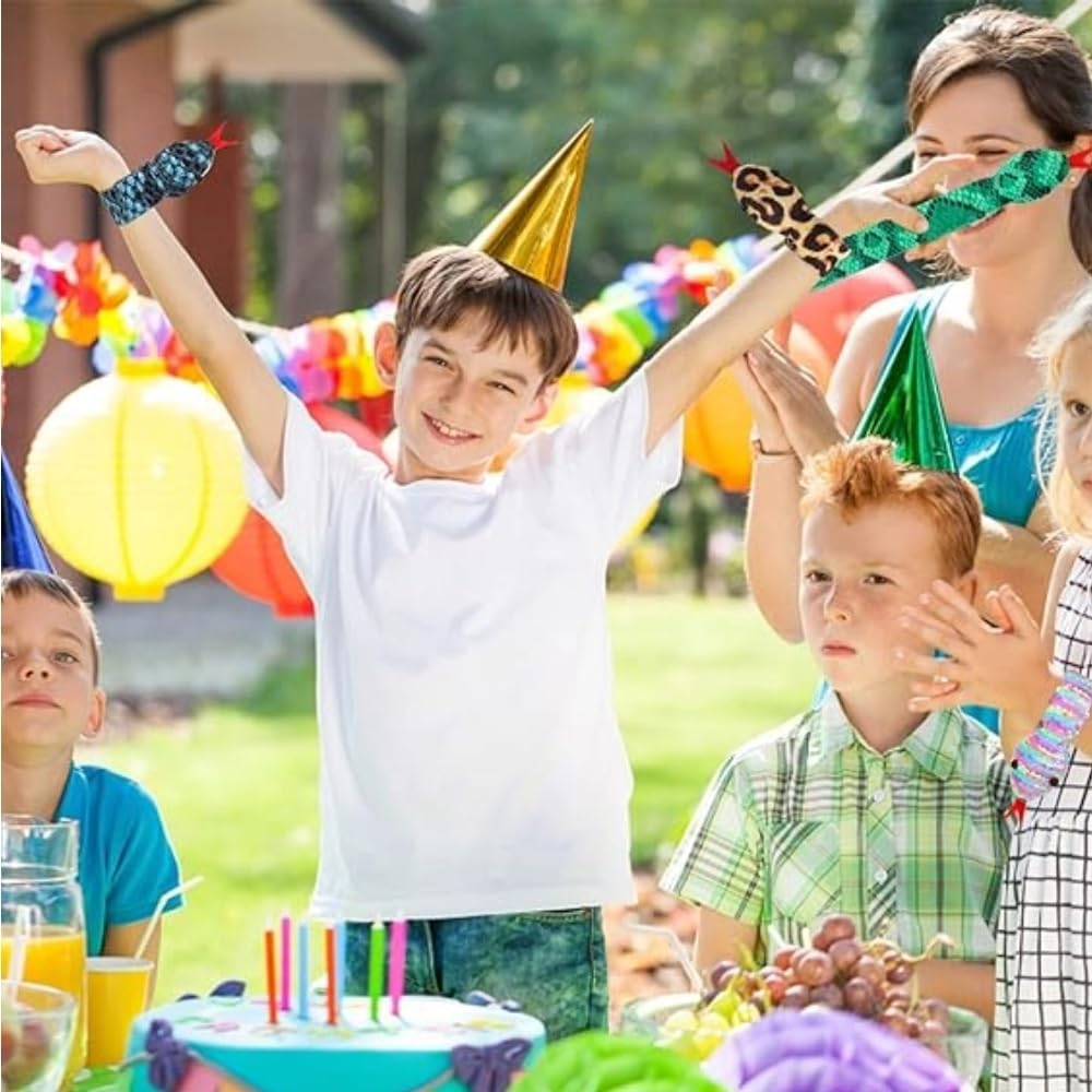 16PCS Snake Slap Bracelets Cool Halloween Snap Bracelets for Easter Halloween Party Favors Reptile Stuffed Snap Bands image number 4