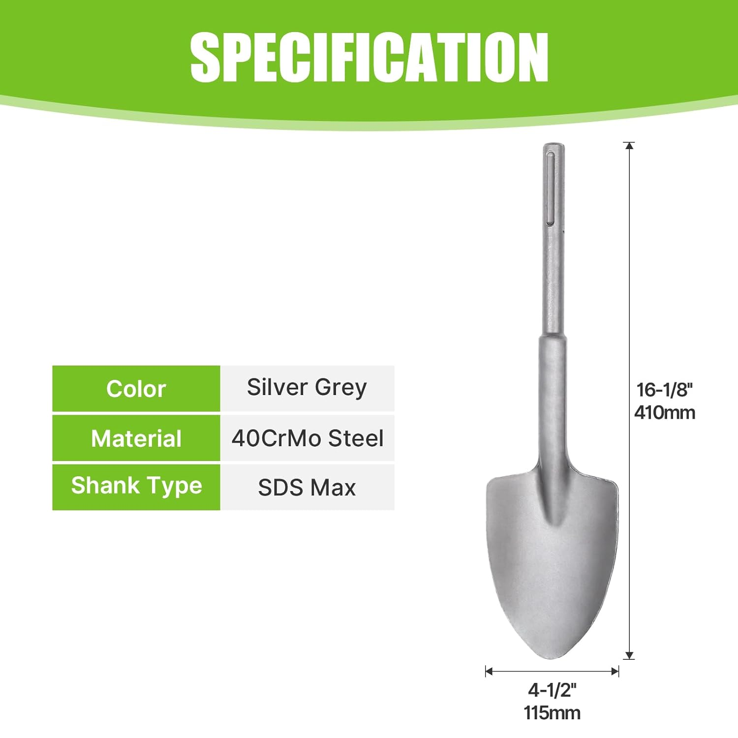 Sds-Max Shank 40Cr Steel Clay Spade, 410Mm Demolition Jack Hammer Bit, Trenching and Digging Shovel Bit for Clay, Gravel, Frozen Soil, Concrete image number 6
