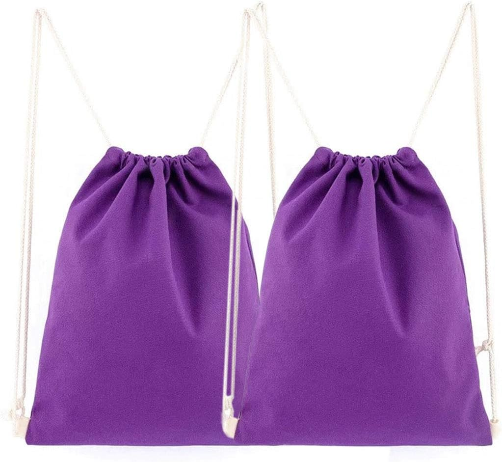 2-Pack Cotton Canvas Drawstring Backpack Gym Sackpack - Black image number 5