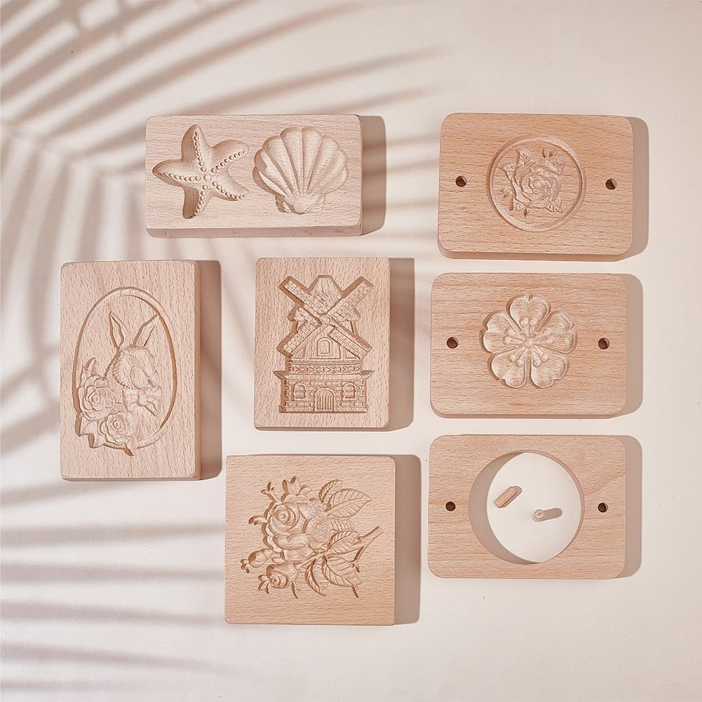 GOMAKRER 1 Pcs Carved Wooden Windmills Cookie Mold, Kitchen Wooden Cookie Cutter 3D Biscuit Press Stamp Molds Gingerbread Cookie Stamp for Christmas Kitchen DIY Baking Tools image number 6