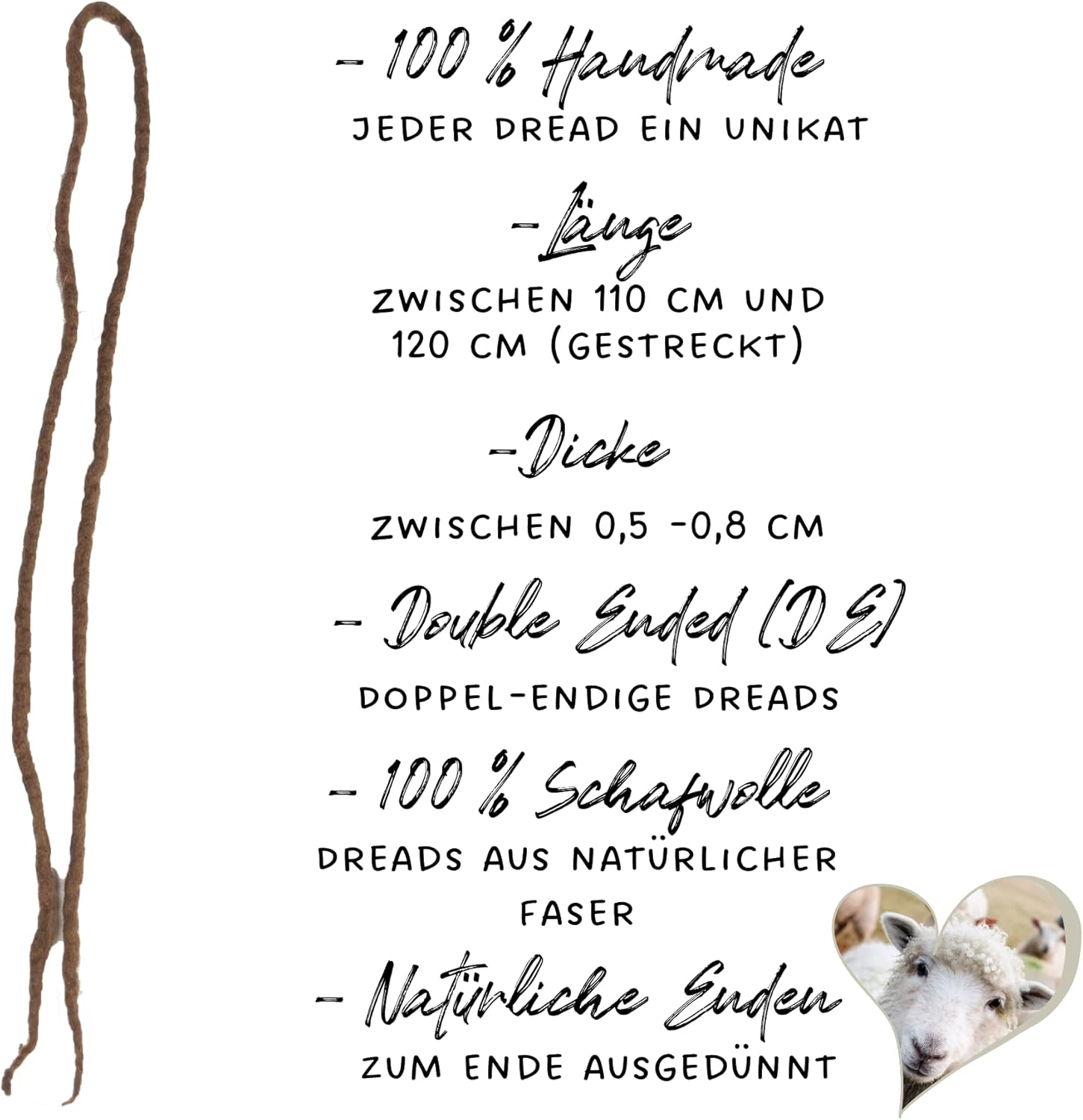 Dreads for Braiding - Wool Dreadlocks - Extensions Made of Real Hair (Wool) from Sheep - Natural Product Made of Sheep'S Wool (15 Strands, Toffee) image number 3