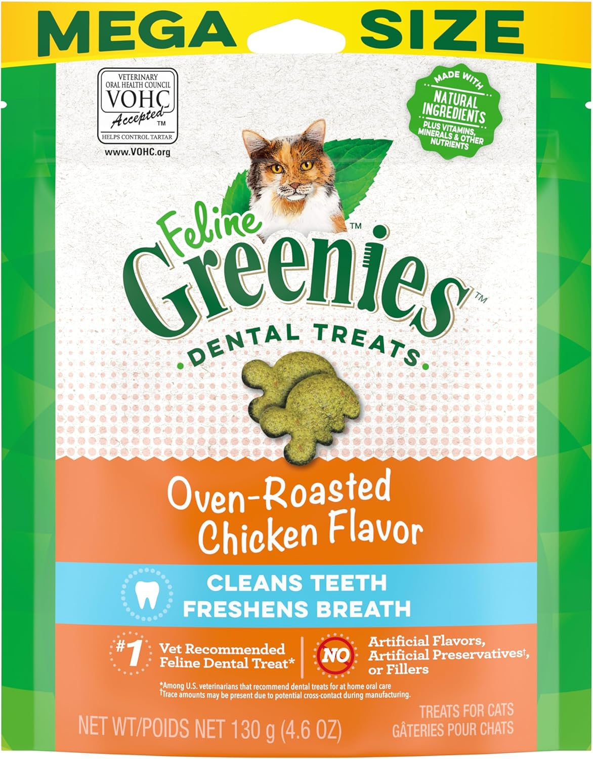 Greenies Oven-Roasted Chicken Flavor Dental Feline Cat Treats, 130 G image number 1