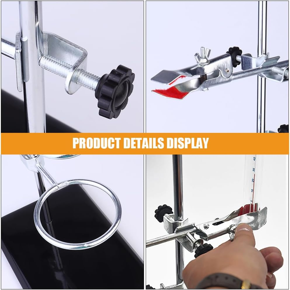 Laboratory Retort Support Stand for Titration Extraction with a Burette Clamp and 2 Flask Ring Clamps Used in Chemistry or Physics Lab (Rodlength 16) image number 2