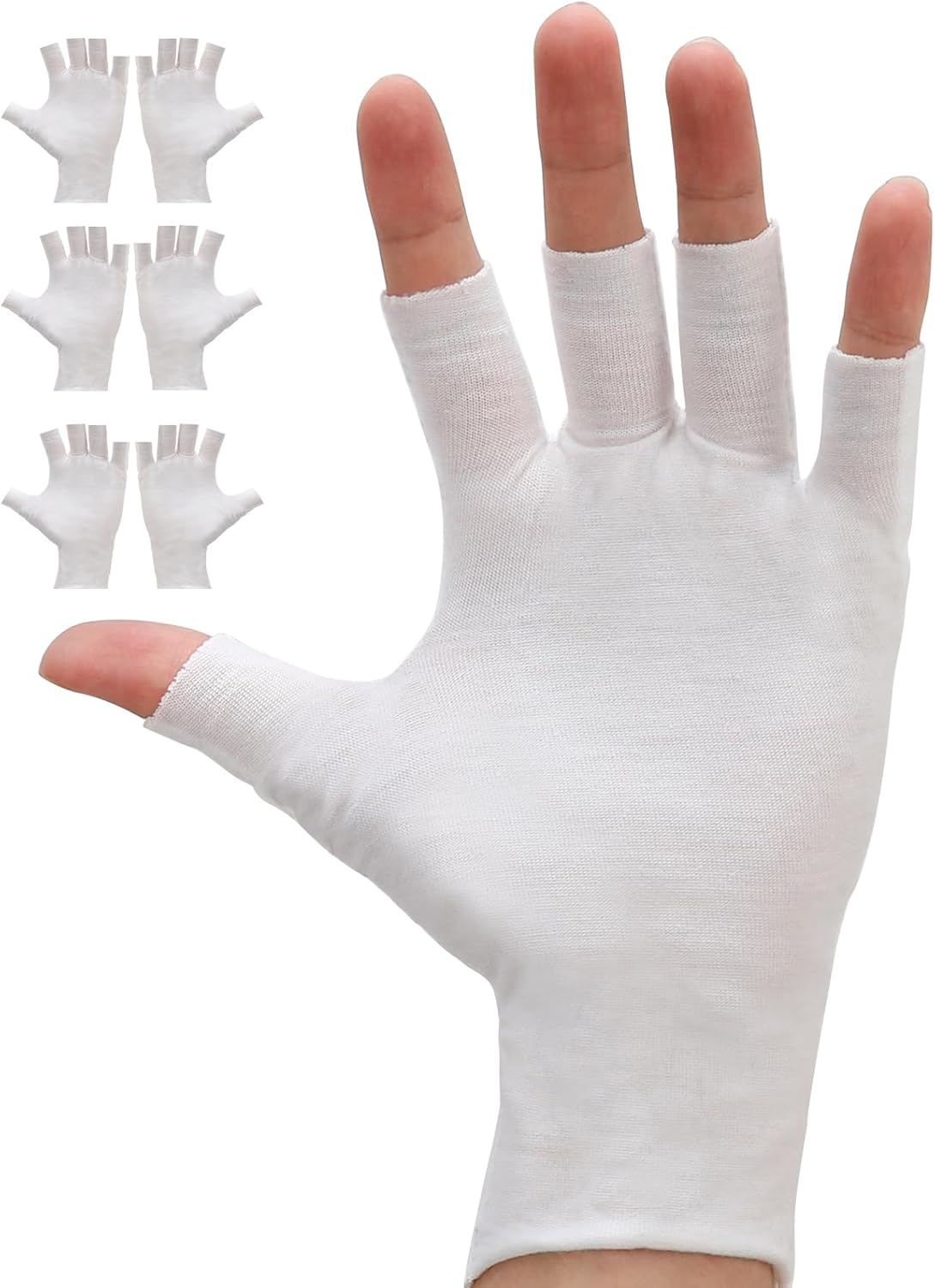 EXEXIUO 3 Pairs of Fingerless Cotton Gloves 100% White Cotton Moisturizing Gloves Cut 5 Fingertips Overnight Hydration Fits Most Dry Hands, Eczema Gloves image number 1