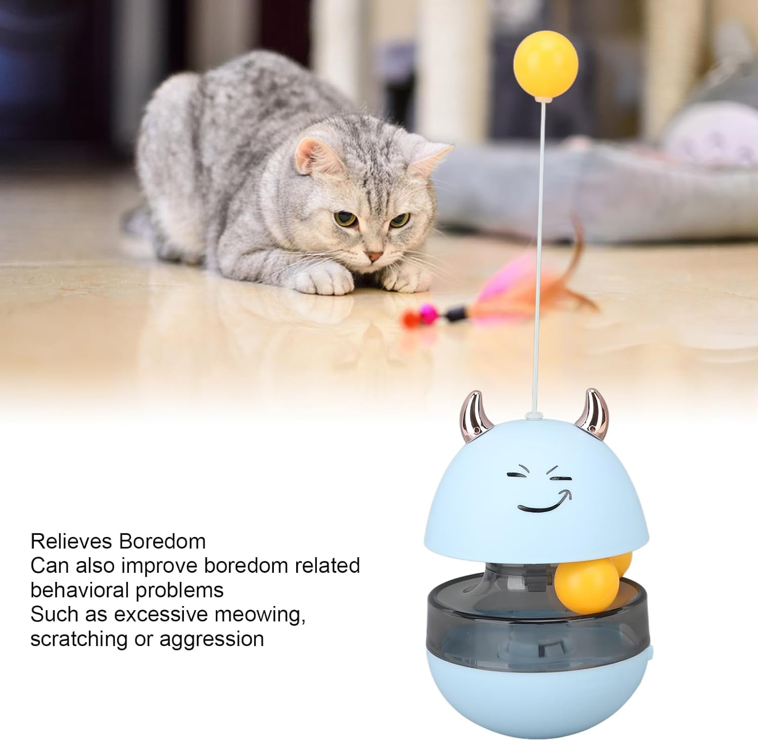 Interactive Cat Feeder, Cat Dispenser Toys, Cats Puzzle Treat Toys, Cats Puzzle Dispenser with Ball, Ball Treat Feeder for Indoor Cat /755 image number 3