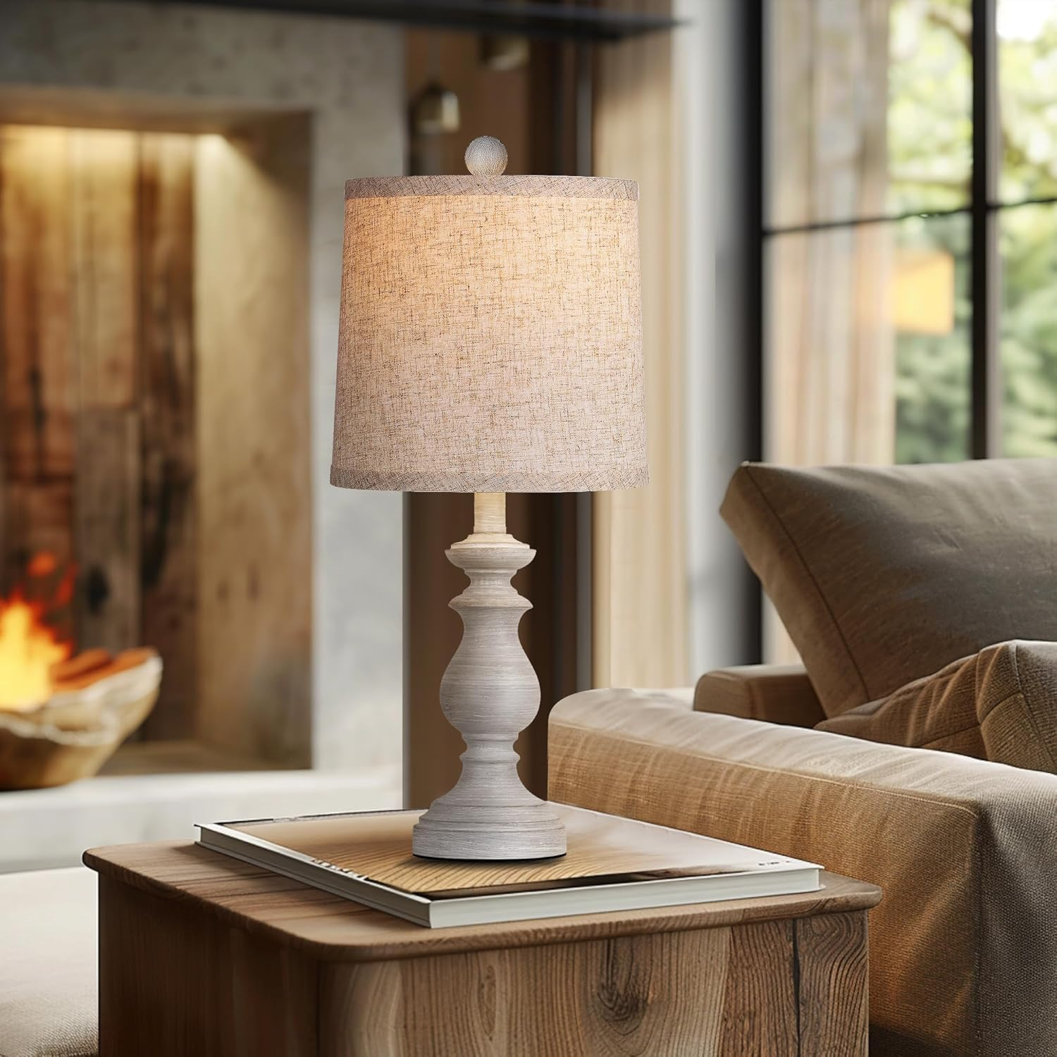 Telfun Traditional Table Lamp Set of 2, Rustic Farmhouse Table Lamps for Living Room Bedroom, 22" Bedside Desk Lamps Vintage Nightstand Lamps with Linen Shades, Antique Grey image number 5