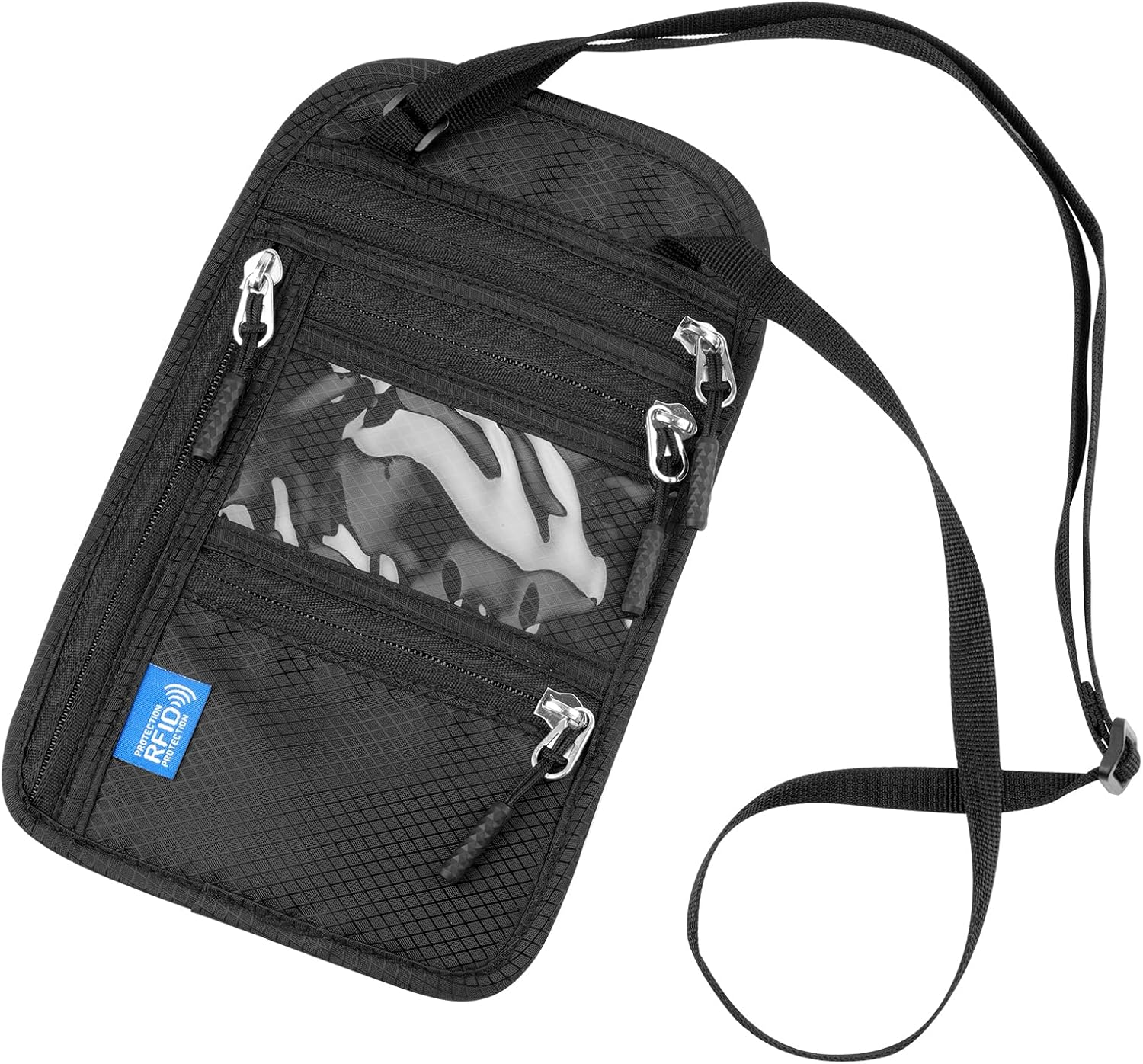 Neck Pouch with RFID Protection, Anti-Theft Chest Pocket Men, Waterproof Travel Wallet, Adjustable Unisex Security Pocket Travel for Passport Cards Smartphone Money, Black, 24*15.5Cm, Neck Pouch With image number 6