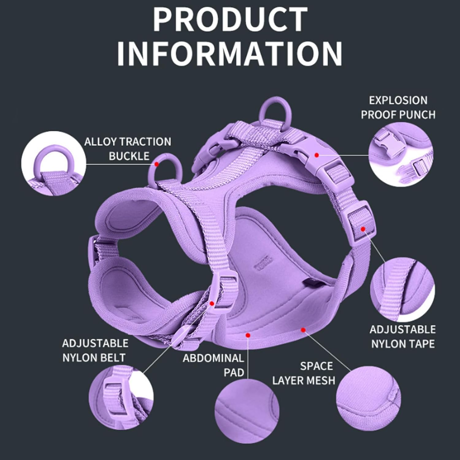 IUOUTG Dog Harness No Pull Nylon Cute Pet Harness Dog Vest Harness for Small Medium Large Dogs Lightweight Cat Harness with 3 Metal Rings 2 Buckles Pet Hiking Harness for Running & Walking image number 1