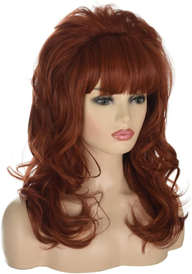 80S Housewife Wig FVCENT Large Bouffant Hair Long Wavy Classic Beehive Wigs with Bangs Married Costumes for Women image number 5