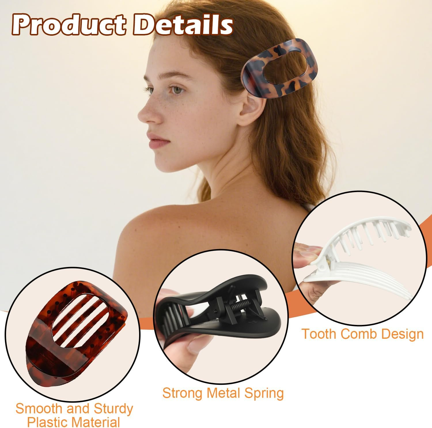 ARWIG 4 Pcs Flat Hair Claw Clips | Curved Womens Hair Clips | Lay Flat Hair Clip | Hair Accessories for Women | Flat Claw Clips for Thick Hair (Colour 1) image number 4