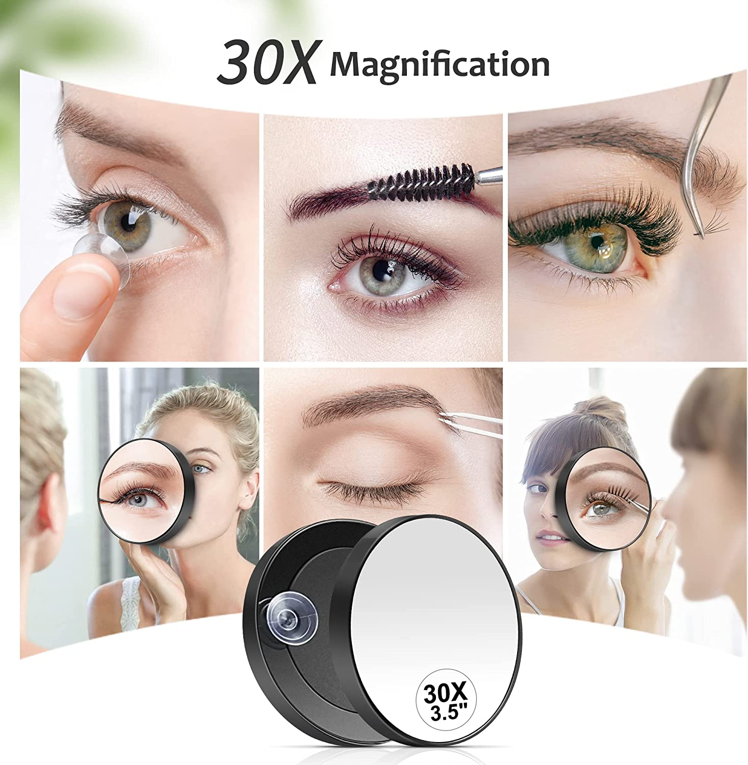 MIYADIVA 30X Magnifying Mirror, Small Magnifying Mirror with Suction Cup and Tweezers, as a Travel Magnifying Mirror, Compact Mirror Set for Plucking Eyebrows 3.5 Inches image number 6