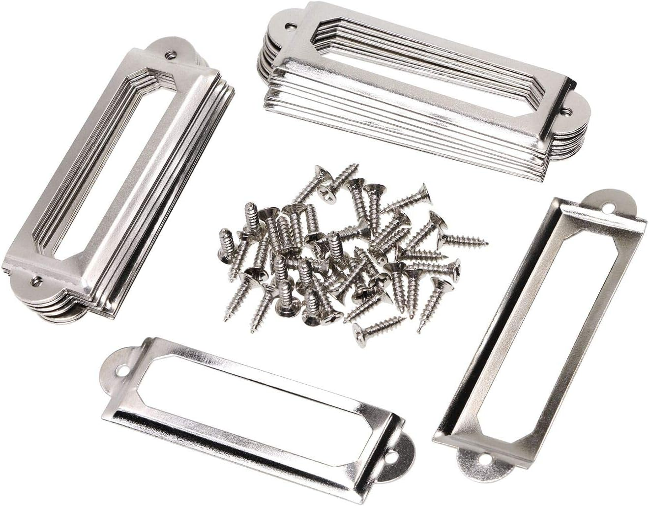 ONLYKXY 20Pcs Antique Brass Metal Drawer Door Lab Tag Label Pull Frame Handle File Name Card Holder for Furniture Cabinet Hardware Box Case Bin 1760Mm (Silver) image number 1