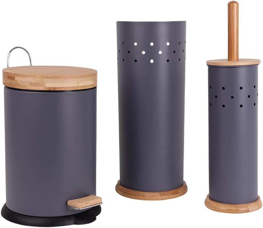 White Magic Eco Basics 3-In-1 Bathroom Set &ndash; Bamboo & Recycled Plastic &ndash; Rust-Resistant Chrome &ndash; Includes Toilet Brush, Roll Holder & 3L Bin &ndash; Practical & Stylish &ndash; White