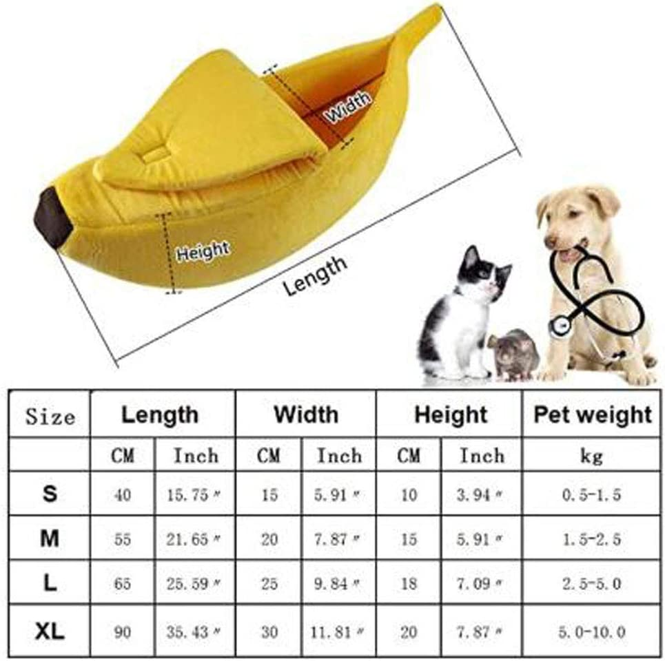QKWSUGER Cute Banana Cat Bed House Large Size, Pet Bed Cave Soft Cat Cuddle Bed, Lovely Pet Supplies for Cats Kittens Bed, Yellow (Yellow M)