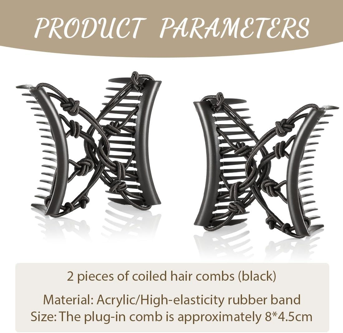 XENQITO Pack of 2 Hair Combs for Clips, Hair Clips, Women, Fashionable Stretchy Hair Clip for Thick or Fine Hair, Durable Double Hair Comb Beads for Women Girls Hair Accessories DIY Hairstyle (Black) image number 3