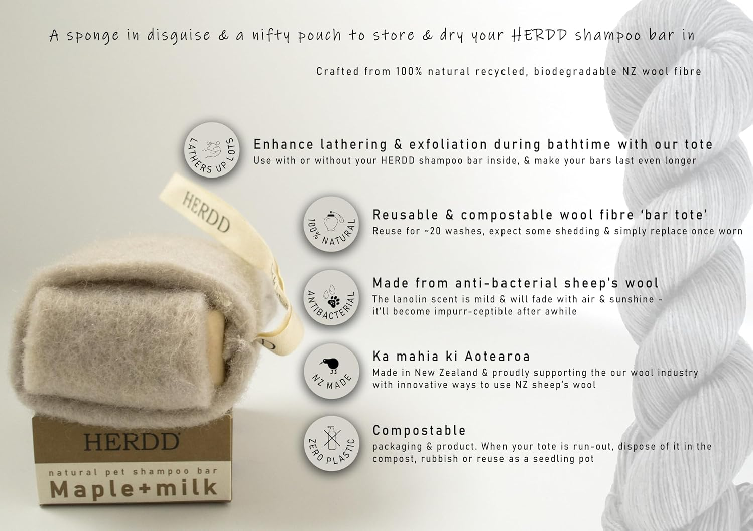 HERDD Bar Tote | Natural Wool, Bar Saver, Soap Saver, Bar Bag | Dogs, Horses & Pets image number 4