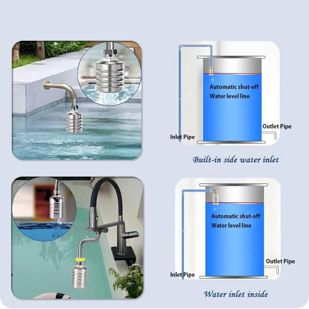 Aswalling Float Valve,1/2 Inch to 3/4 Inch Water Float Valve,304 Stainless Steel Fully Automatic Water Level Control Float Valve image number 2