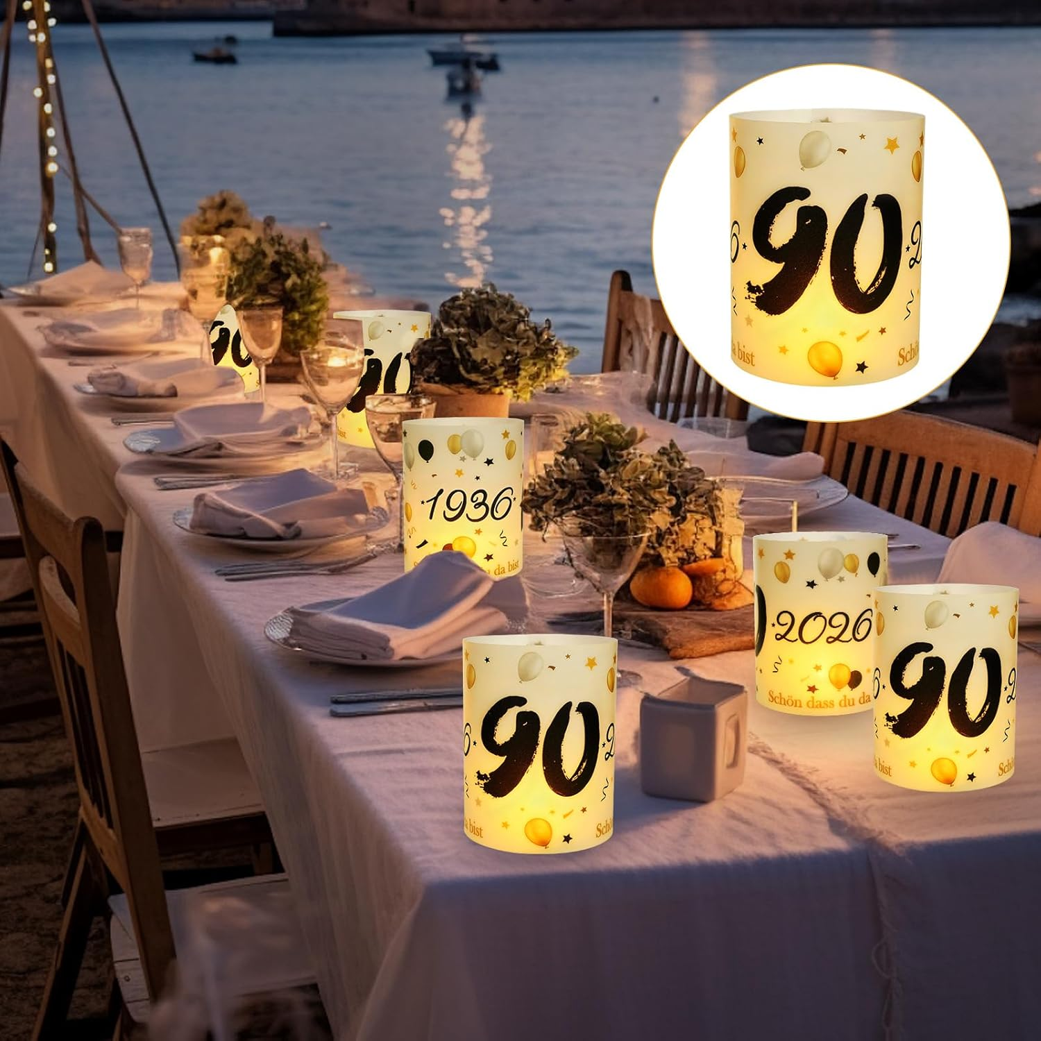 12 Lantern Table Decoration 90Th Birthday, Seutgjie 90Th Birthday Anniversary Decoration Man Woman 1936-2026 Black Gold for Tea Lights or Candles image number 2