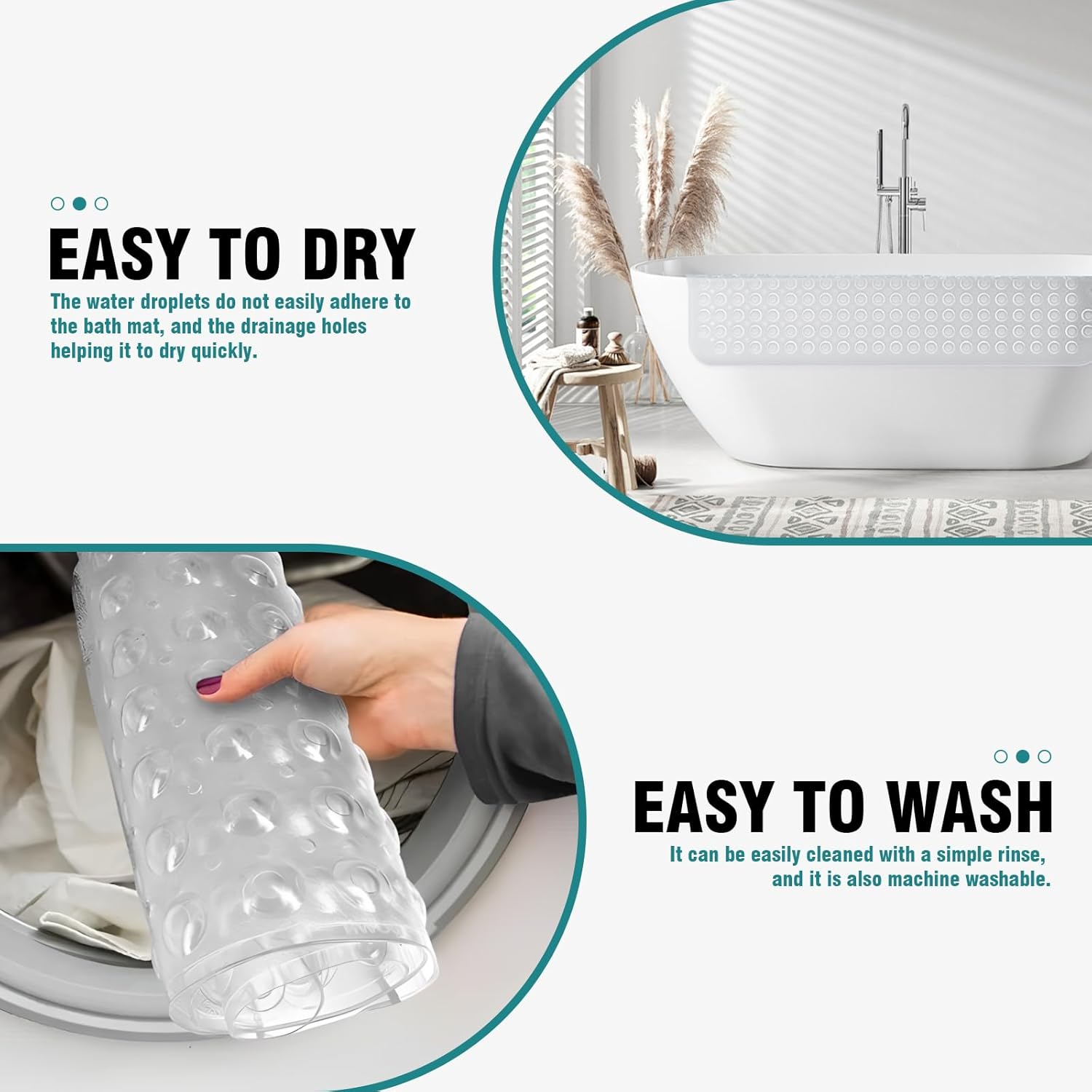 40X100Cm/15X40Inch Bathroom Mat,Shower Plastic Bath Mat with Suction Cup,Non-Slip Comfortable Bathtub Mat for Shower, Bathroom, Machine Wash Dry,Clear White - Clear Blue image number 3