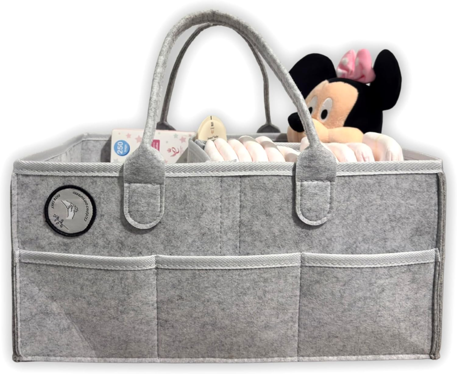 Large Baby Diaper Caddy Organizer Nappy Caddy Bag Portable Felt Nursery Essential Storage Basket for Baby Essentials, Spacious Car Travel Organizer with Multi Pockets Changing Table Organizer image number 5