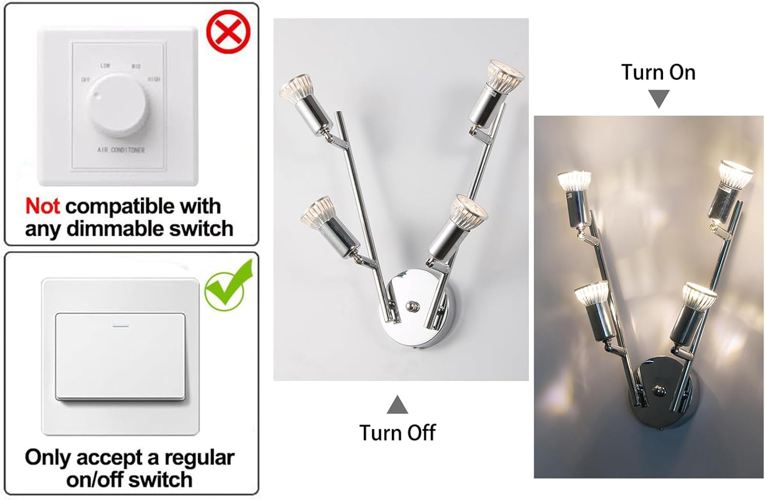 Ganeed 4-Light Track Lighting, Flush Mount Ceiling Spot Lights Fixture, Modern LED Track Light with Chrome Flexibly Rotatable Light Head for Kitchen Living Room, 4&times;GU10 Bulb (Included) - Black-24W/L82Cm image number 7