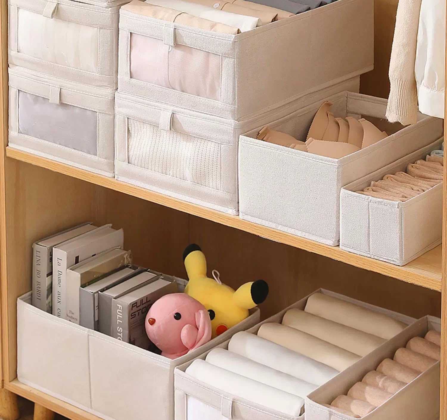 6 Pack Linen Closet Organizers and Storage Clothing Bins Large Foldable Box with Window Storage Baskets for Closet Shelf Jeans Clothes Toys Organization, Cube Storage Boxes for Organizing image number 5