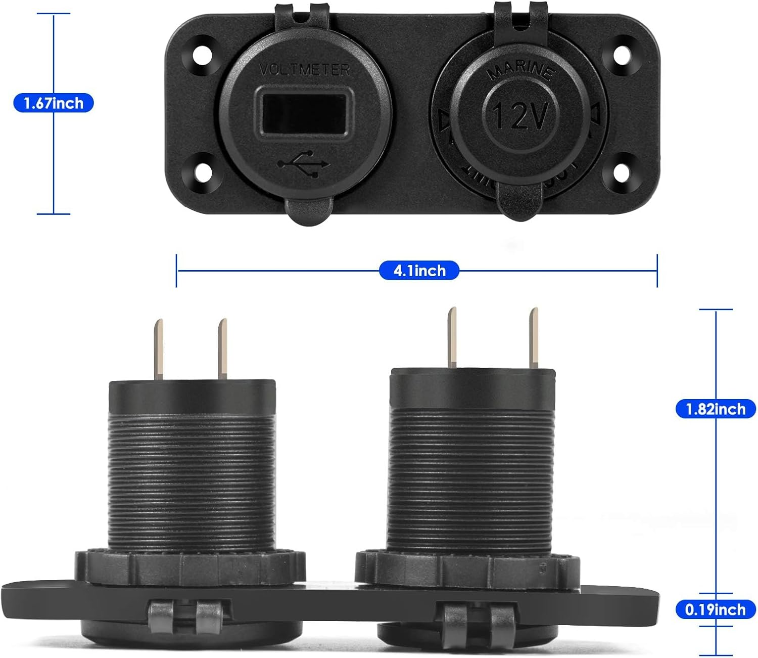 BLAZDEVE 2 in 1 USB Socket Panel, Dual QC 3.0 Car USB Charger Sockets Cigarette Lighter Socket with LED Digital Voltmeter and Touch Switch for 12V/24V Car Boat Marine