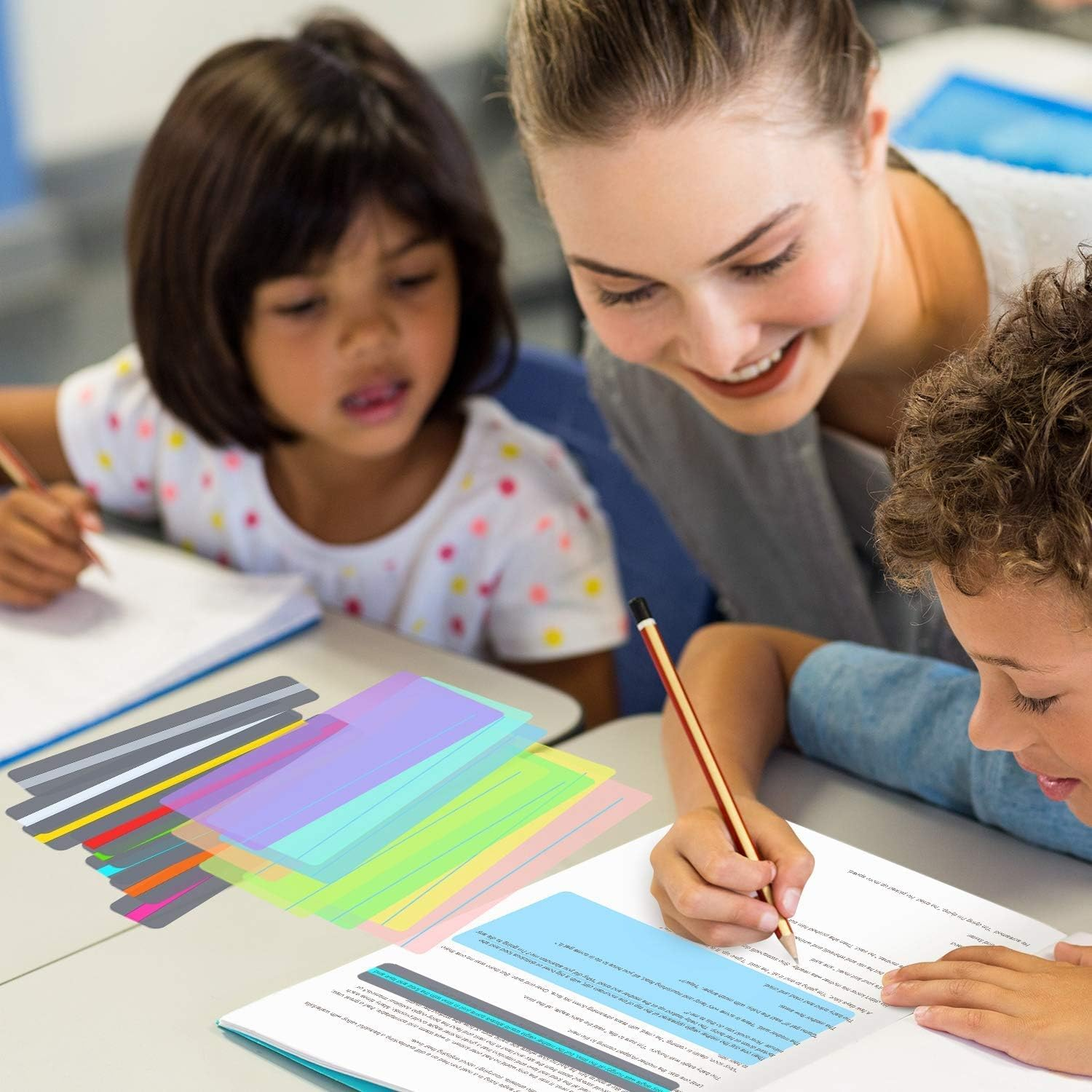 Quhoxdye 8 Pieces Guided Reading Highlight Strips Colored Overlays Bookmark Reading Tracking Rulers with Line for Dyslexia to Reduce Visual Stress (Style 2) image number 3