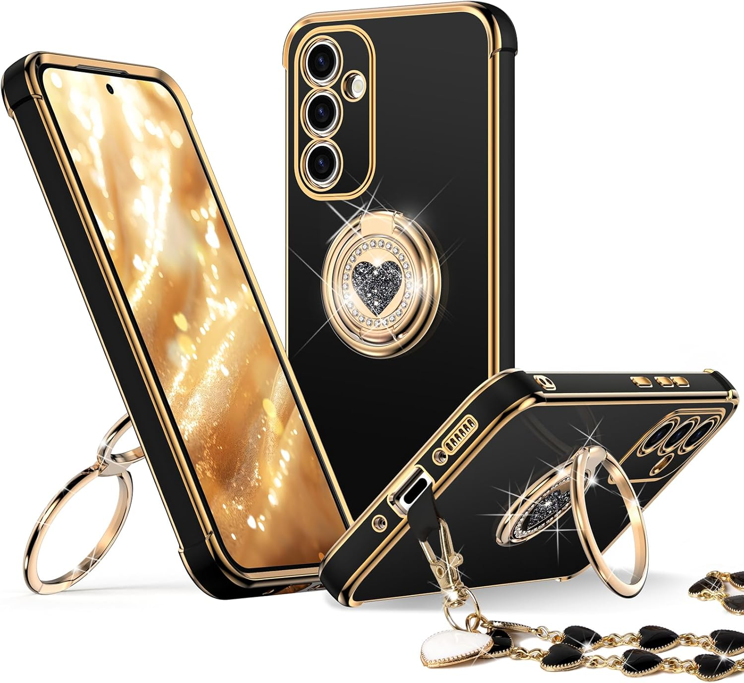 XYZ for Galaxy S25 Ultra Case with Stand, for Samsung Galaxy S25 Ultra Case with Double Ring Kickstand, Women Girls Cute Love-Heart Bling Luxury Protective Phone Case for Samsung S25 Ultra, White