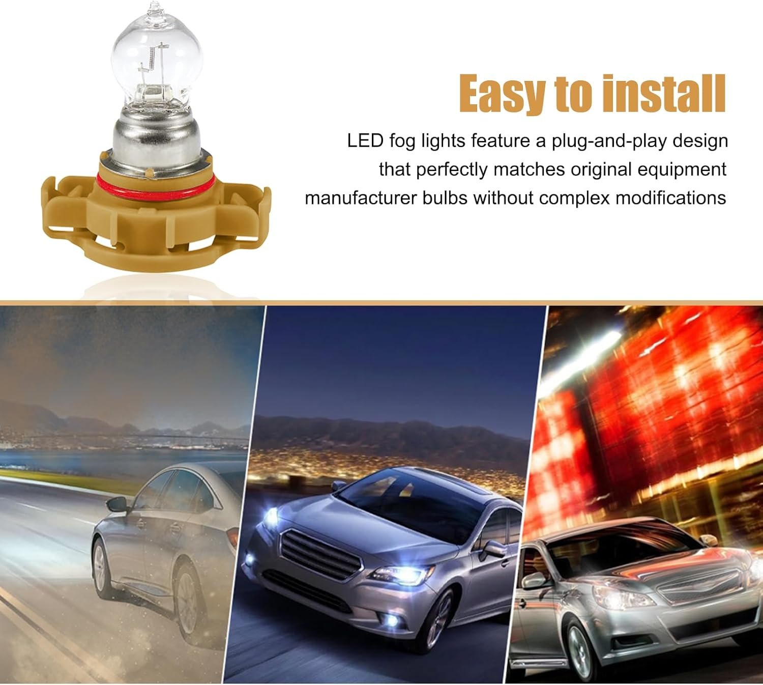 2 PCS Car Halogen Fog Light Bulb, PSX24W 3200-3500K Clear Light Source Uv-Resistant Quartz Glass Steering Brake Light, Lighting Replacement Modification Accessory, for Most Cars (White) - White Psx24W image number 5