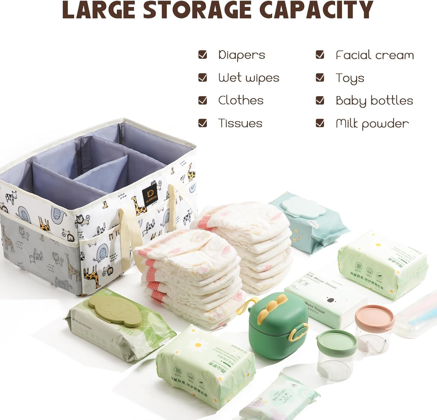 Baby Diaper Caddy Organizer - Portable Nappy Caddy Baby Storage Basket for Diapers and Wipes,Car Caddy Organizer Collapsible Nursery Diaper Organizer with Divided Design for Changing Table image number 2