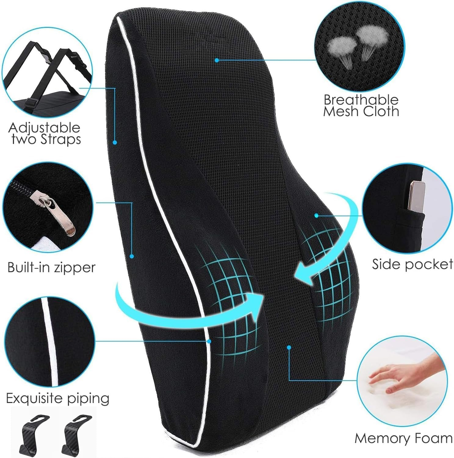 Lumbar Support Pillow for Office Chair Back Support Pillow for Car, Computer, Gaming Chair, Recliner Memory Foam Back Cushion for Back Pain Relief Improve Posture image number 2