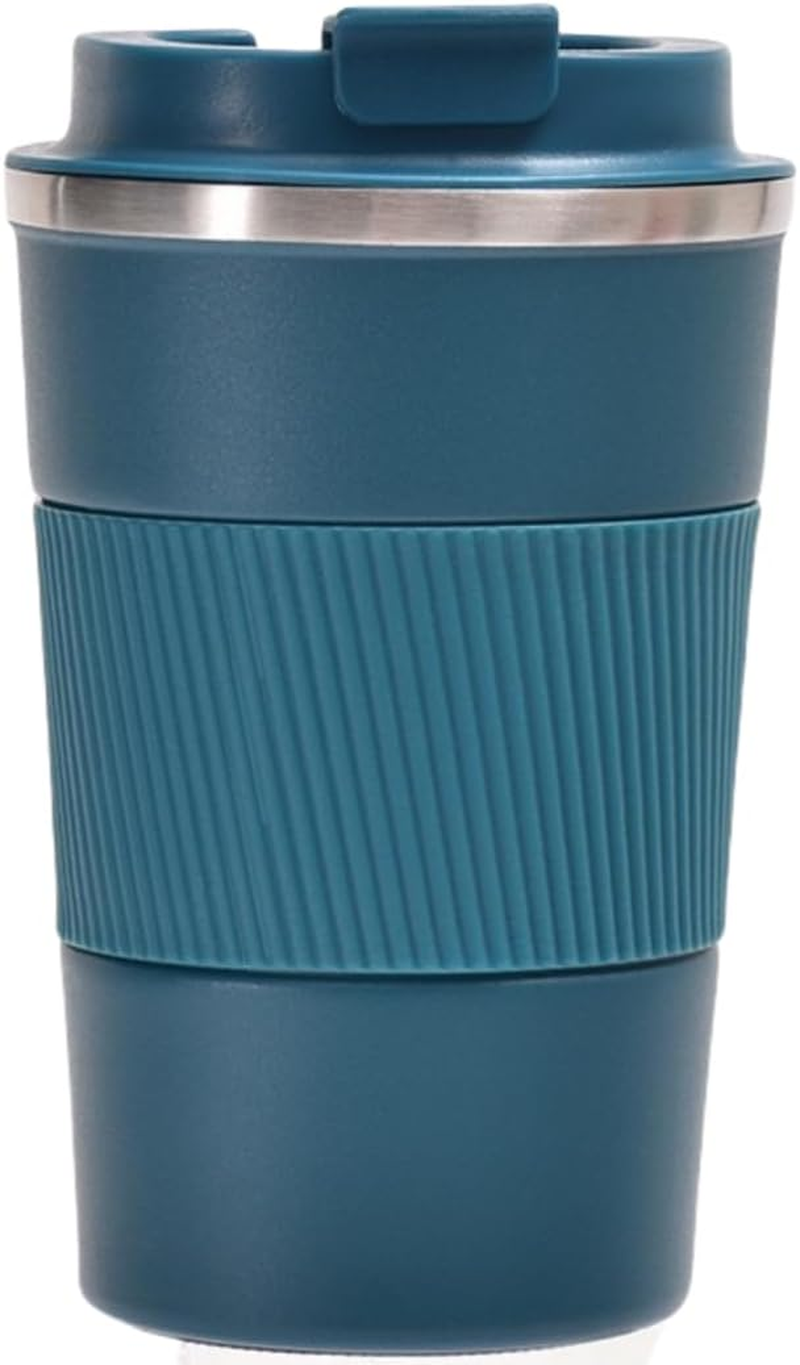 FAMKX Stainless Steel Insulated Travel Mug Flip up Tumbler, Double Wall Vacuum Thermos Cup Keep Drink Cold and Hot (Blue, 17 Ounces)