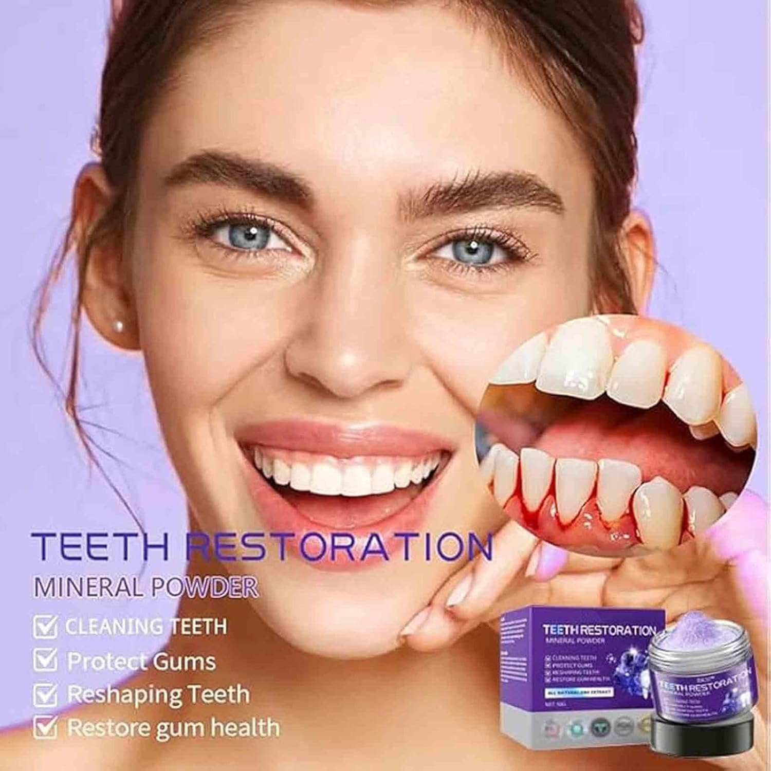 Odalit Teethrestoration Mineral Powder, New Teeth Restoration Mineral Powder Purple, Mineraltoothpowder, Teeth Restoration Mineralpowder Hydroxyapatite, Freshen Breath (1Pc) - 2Pcs image number 6