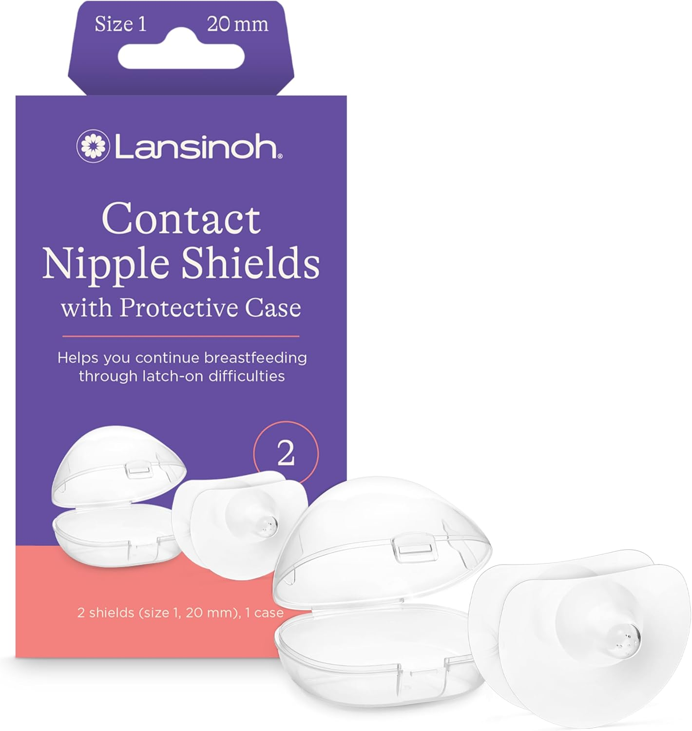 Lansinoh Contact Nipple Shields for Breastfeeding, 2 Nipple Shields (20Mm) and Case image number 2