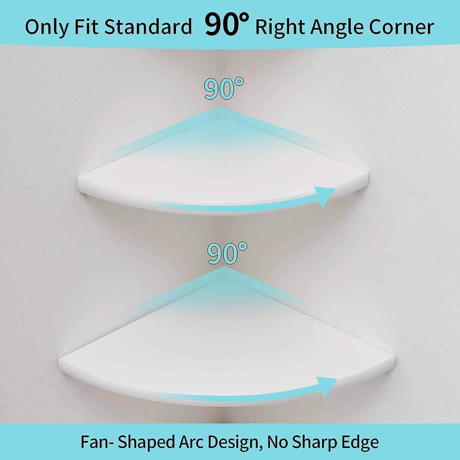 Corner Shelf, White Floating Corner Shelf, Set of 2 16Inch Solid Oak Wood Corner Wall Shelves, round End Wall Mount Display Shelf with Wire Hole for Small Plant for Bedroom Kitchen, Living Room image number 6