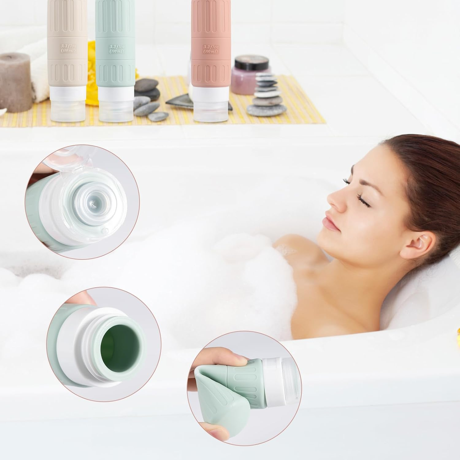 Carehabi 100 Ml Bottles for Filling, Pack of 5 Silicone Travel Bottles Travel Bottles for Shampoo Shower Gel Cosmetics, Squeeze Bottles Travel Bottles Hand Luggage Aeroplane image number 1