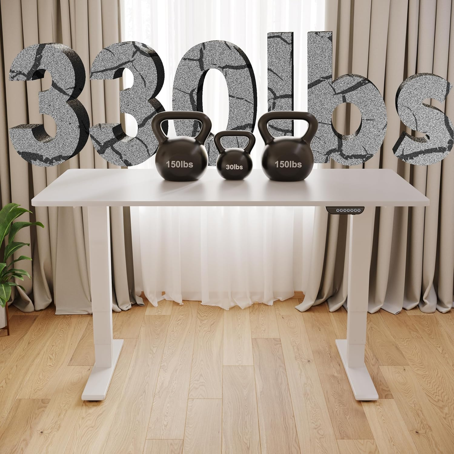 FLEXISPOT E6 Dual Motor 3 Stages Standing Desk 150X60Cm Inch Whole-Piece Board Electric Height Adjustable Desk Stand up Desk Large Load Capacity(White Frame + White Desktop) image number 3