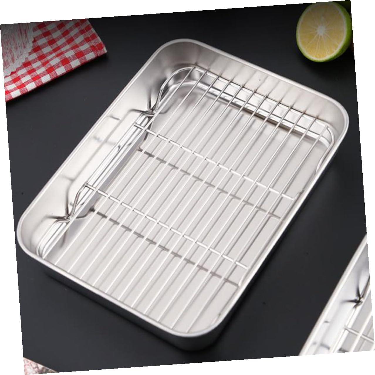 Stainless Steel Baking Pan with Deep Tray and Removable Wire Cooling Rack 23X17X5Cm Mini Cookie Sheet for Oven Baking and Food Storage