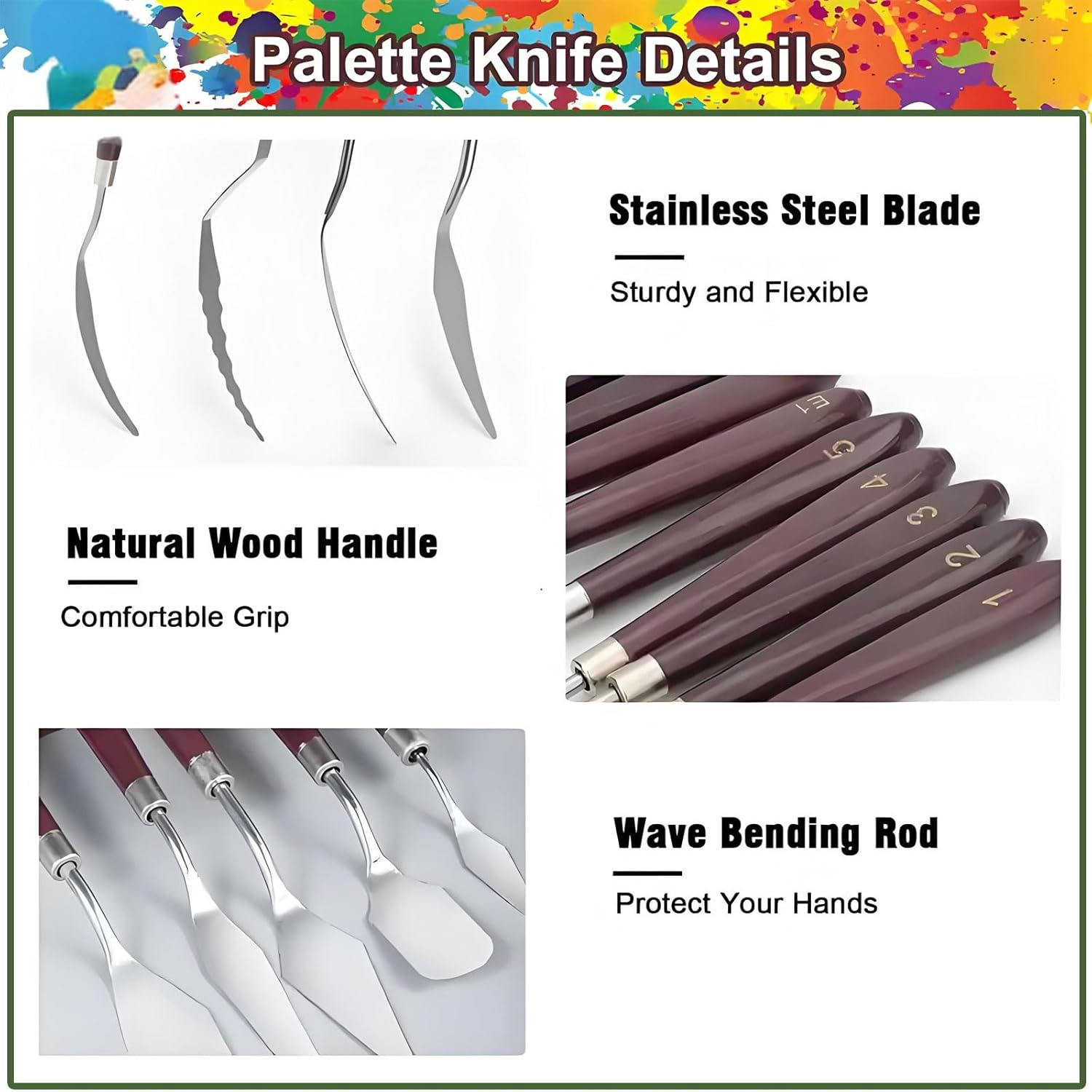 MYTOAU 11 Pieces Palette Knife Set, 5Pcs Stainless Steel Palette Knives and 6Pcs Plastic Scrapers, Flexible Spatula for Oil Painting, Acrylic Painting, Color Mixing and Thick Paint Applications image number 3