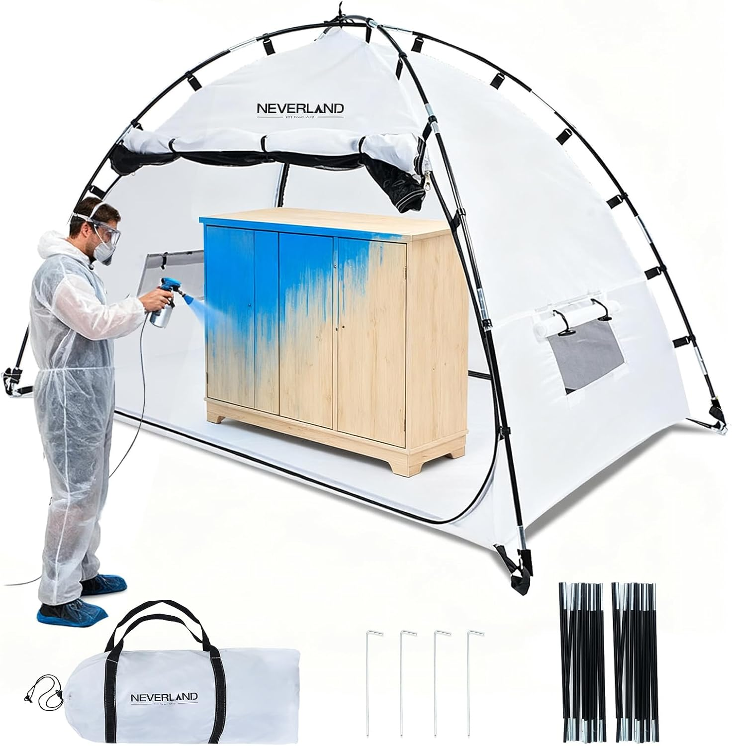 NEVERLAND Protable Paint Booth Tent - 10X6X6.2 Ft Large Spray Paint Tent with Front and Rear Doors, Two Air Vent and Windproof Hooks Paint Booth for DIY Hobby Tool Spray Paint Shelter(White) image number 4