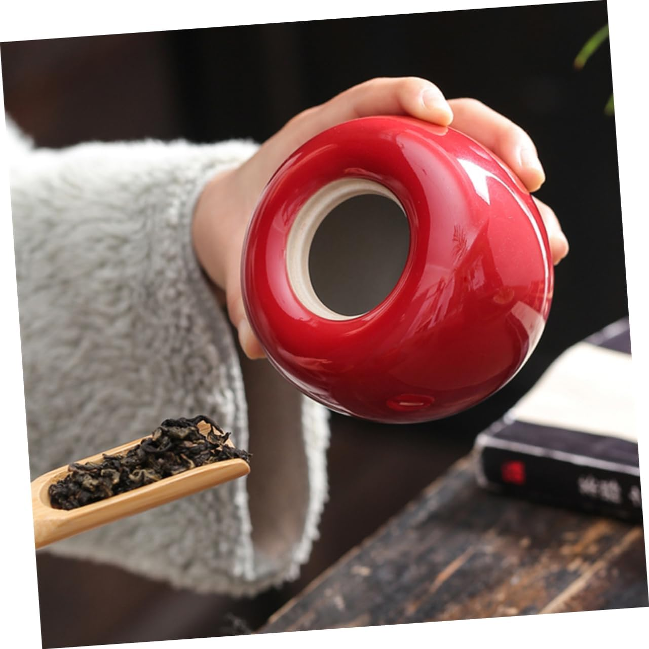 GRIRIW Apple Tea Can Ceramic Tea Jar Storage Container for Restaurant Home Container image number 6