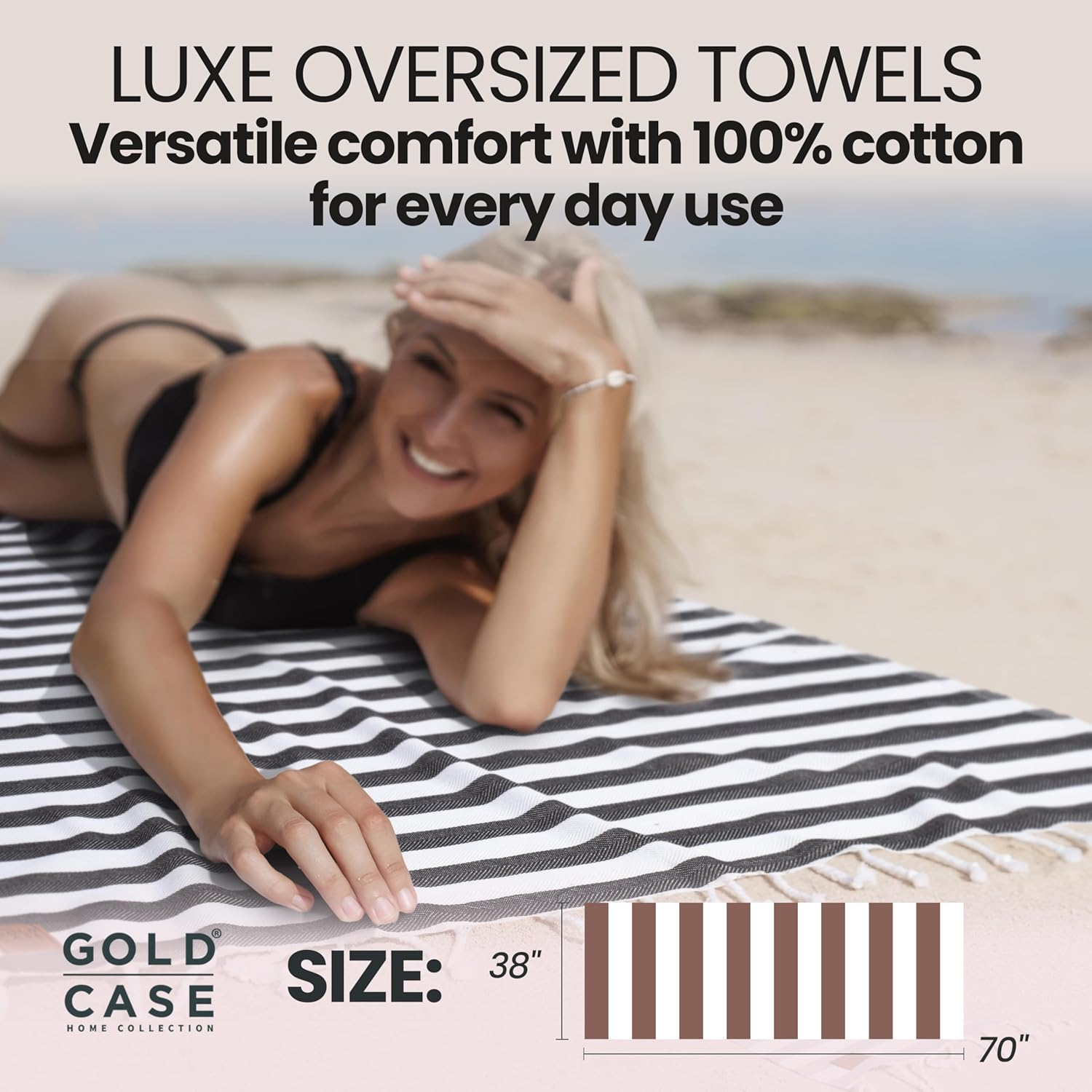 Gold Case Set of 5 XXL Smyrna Turkish Cotton Bath Beach Hammam Towels Peshtemal Towel Throw Blanket, Cotton, Grey, Xx-Large image number 7