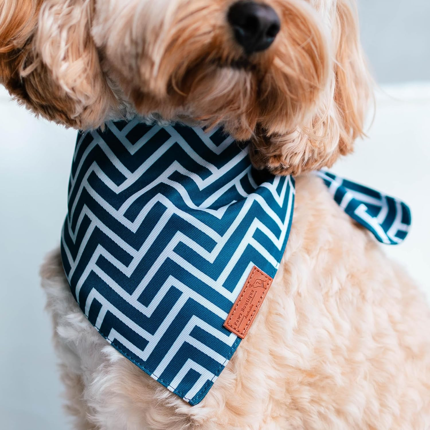 Paws Boutique Premium Dog Bandana/Scarf | Design: Geometrically Chic | Reversible Dual Layered/Sided | Small, Medium & Large Pets | Unique Style | Accessories for Puppies & Dogs (S) image number 1
