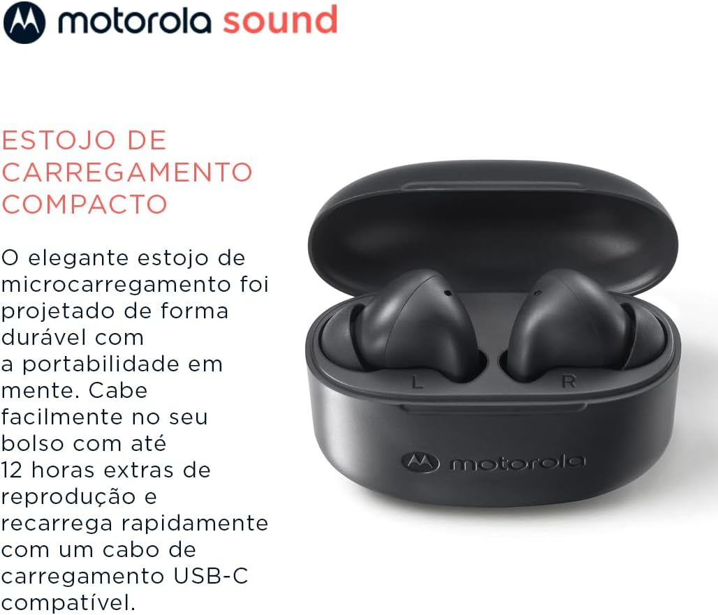 Motorola Moto Buds 065 Wireless Bluetooth Headphones - Wireless Headphones with Bluetooth 5.3 - Water-Resistant In-Ear Earphones - 15 M Wireless Range - Earbuds 17 Hours - Black image number 4