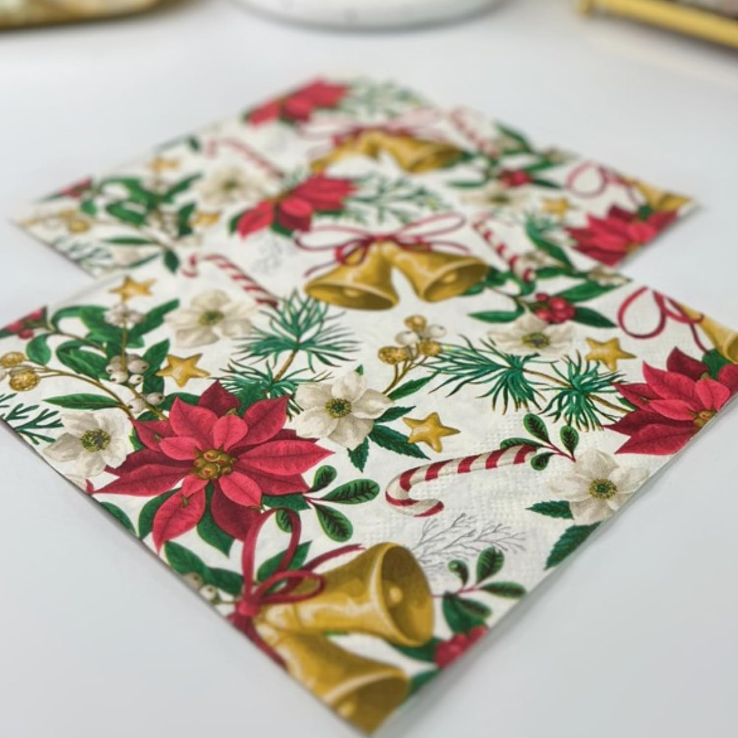 Christmas Paper Napkins Decorative Disposable 33X33Cm/2-Ply Christmas New Year Party Luncheon Dinner Napkins Paper for Decoupage Xmas Cocktail Napkins (Xmas Bell) image number 6