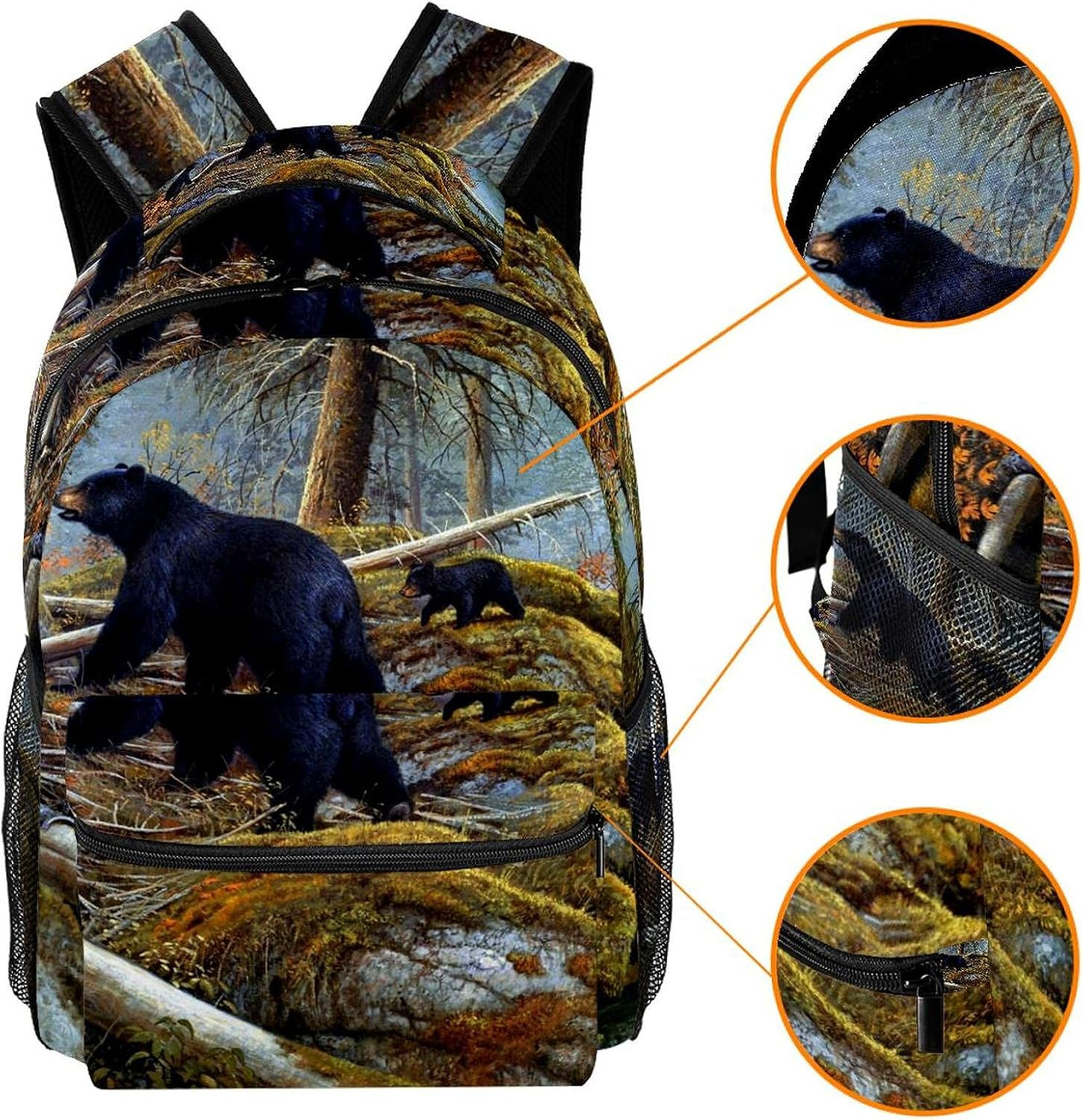 Bear and Her Cubs near Autumn Lake Backpack Students Shoulder Bags Travel Bag College School Tote Backpacks image number 3