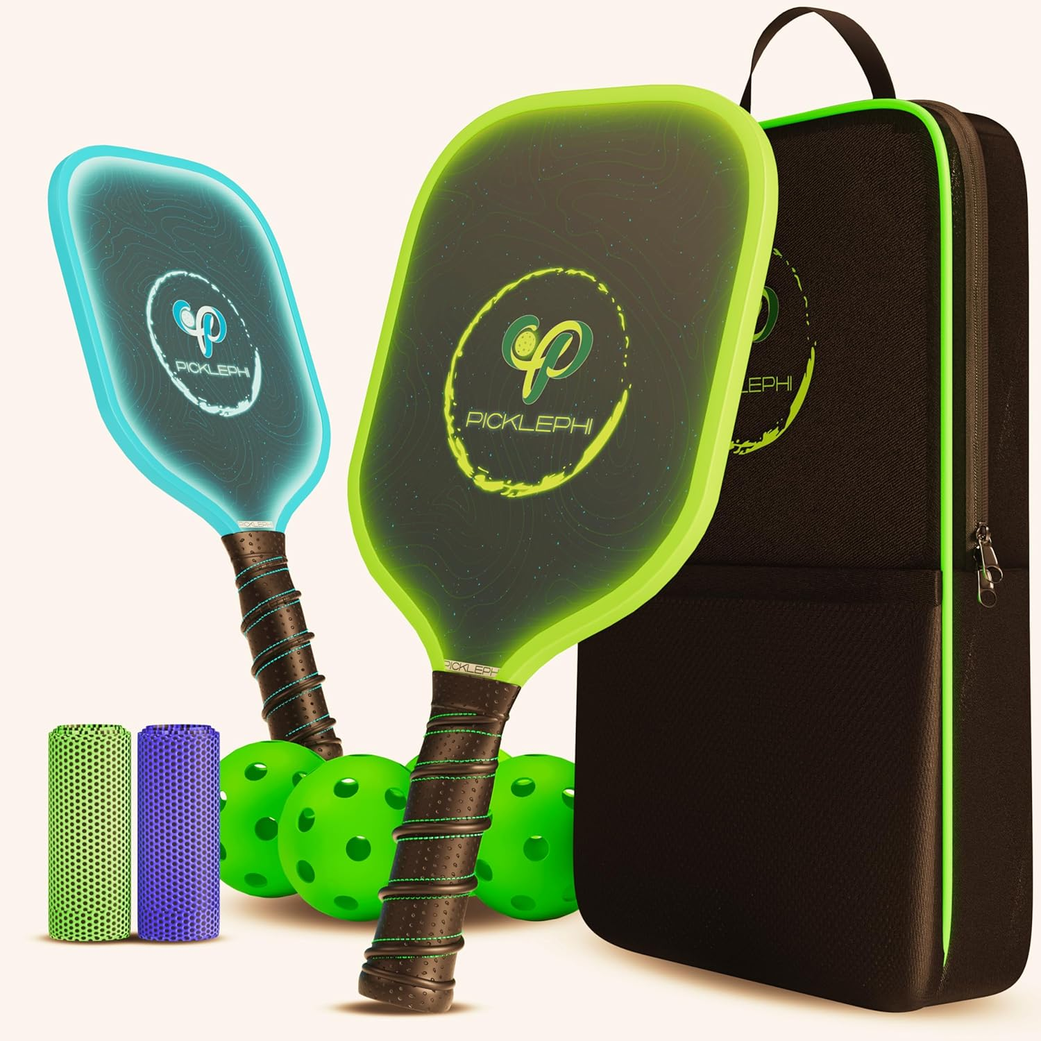 Picklephi Pickleball Paddles Set of 2 | Glow in the Dark Pickleball Paddle and Balls | Pickle Ball Rackets 2 Pack | USAPA Fiberglass Pickleball Sets | Cute Pickleball Paddles Gifts for Women Men image number 4